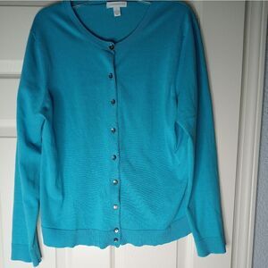 Charter Club L Blue Longsleeves SILK Blend Button Up Women's Cardigan Sweater